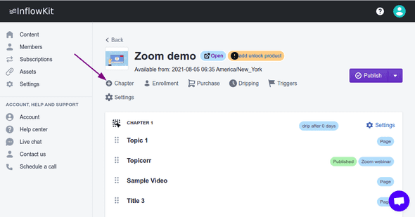 Screenshot showing add chapter button