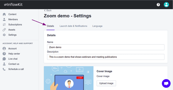 Screenshot showing course settings