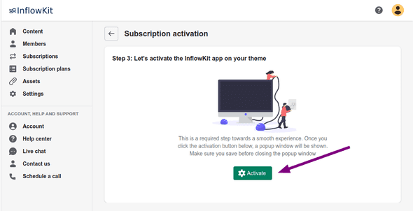 Screenshot activate button