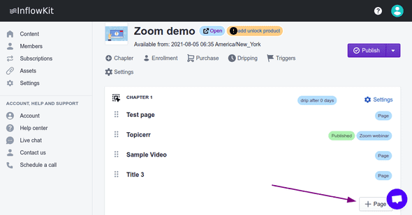 Screenshot showing course edit options