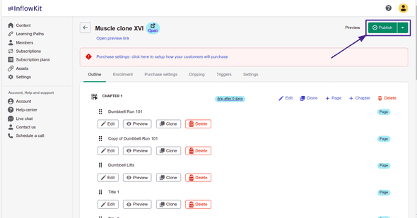 Screenshot showing course settings