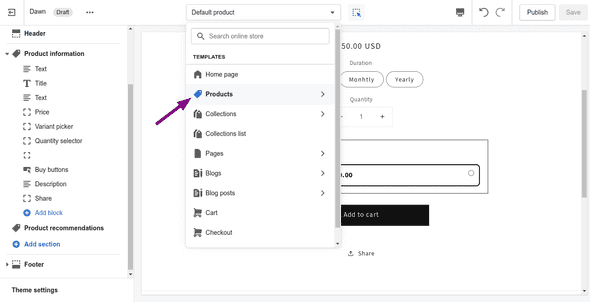 Screenshot select products