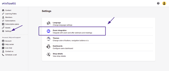 Screenshot showing Zoom intergration