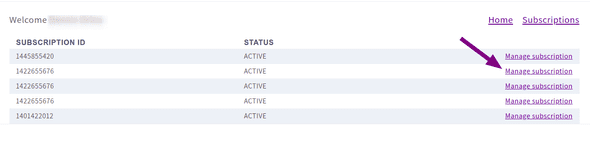 A list of subscriptions