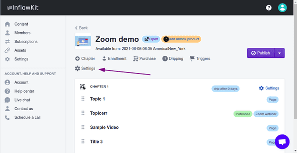 Screenshot showing course edit options